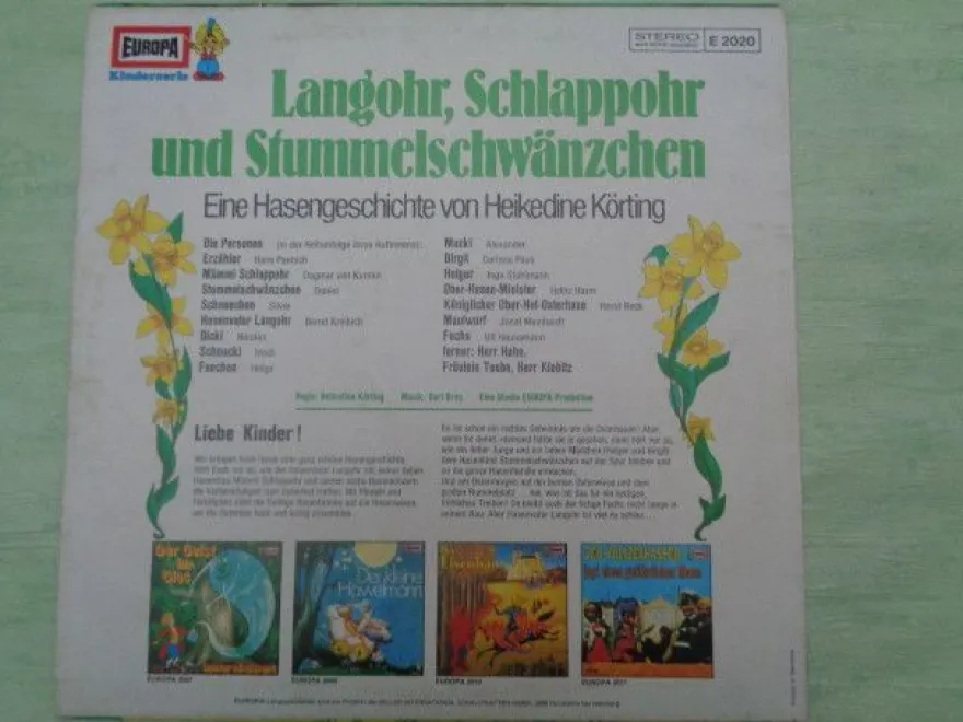 LP Europa E2020 Langohr Schlappohr Stummelschwänzchen Hasengeschichte Hörspiel