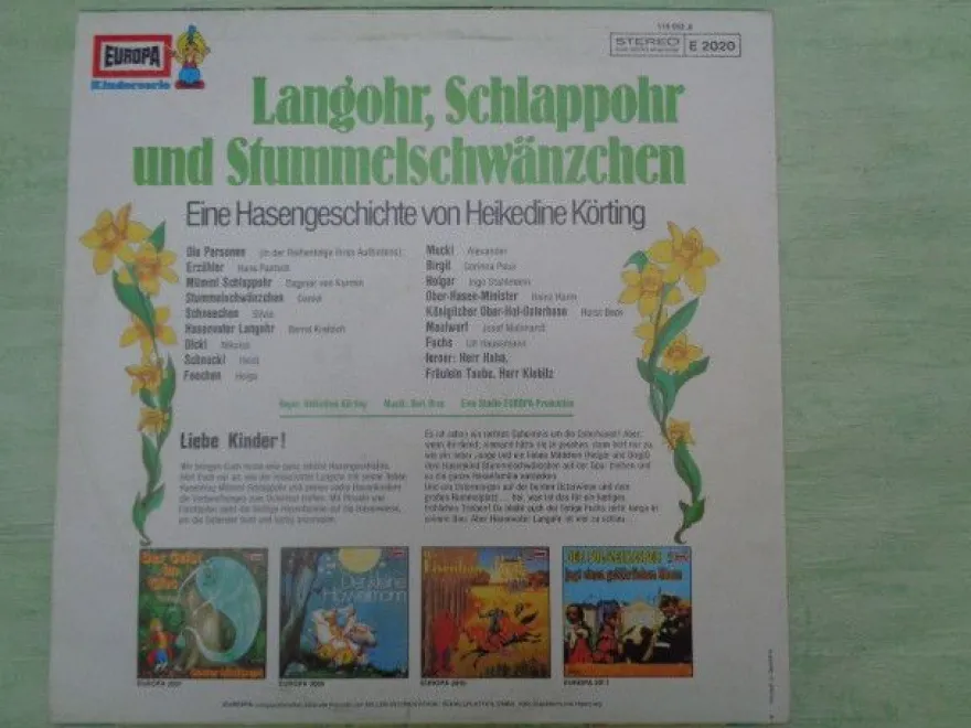 LP Europa E2020 Langohr Schlappohr Stummelschwänzchen Hasengeschichte Hörspiel