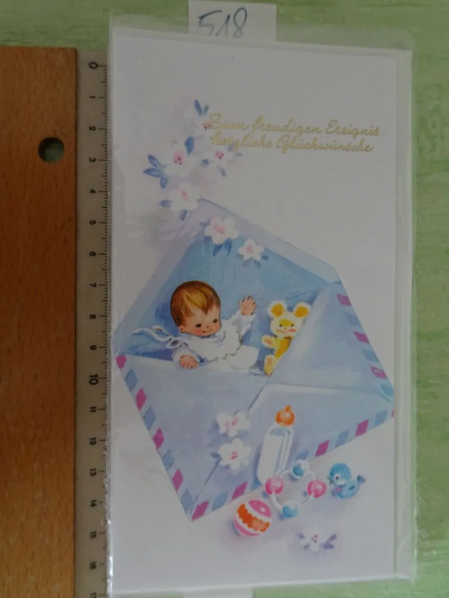 ältere Grußkarten freudiges Ereignis Baby Geburt / Gunkel West Germany
