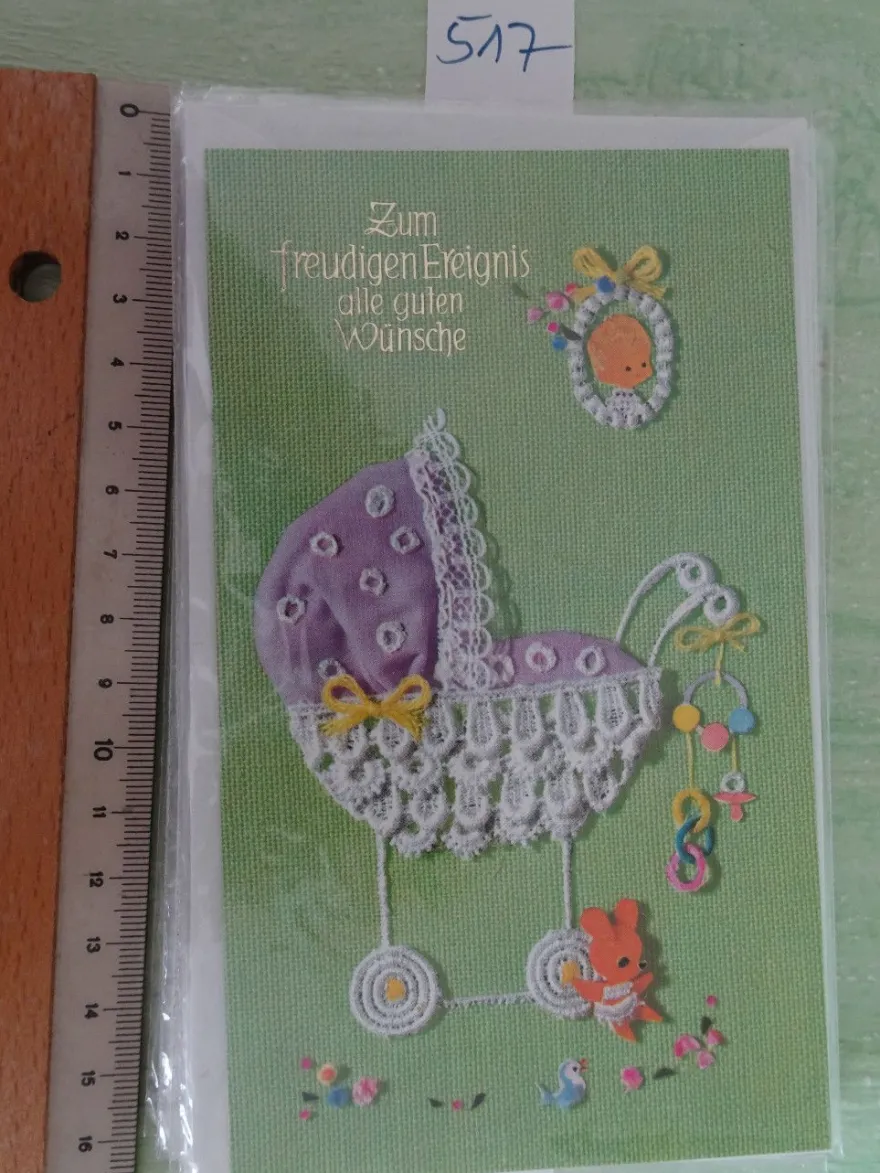 ältere Grußkarten freudiges Ereignis Baby Geburt / Gunkel West Germany