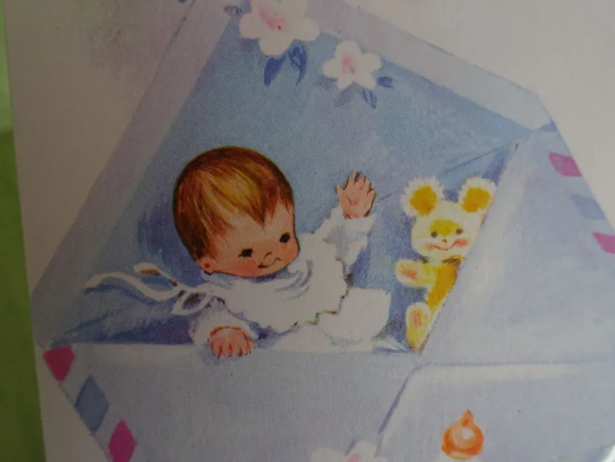 ältere Grußkarten freudiges Ereignis Baby Geburt / Gunkel West Germany