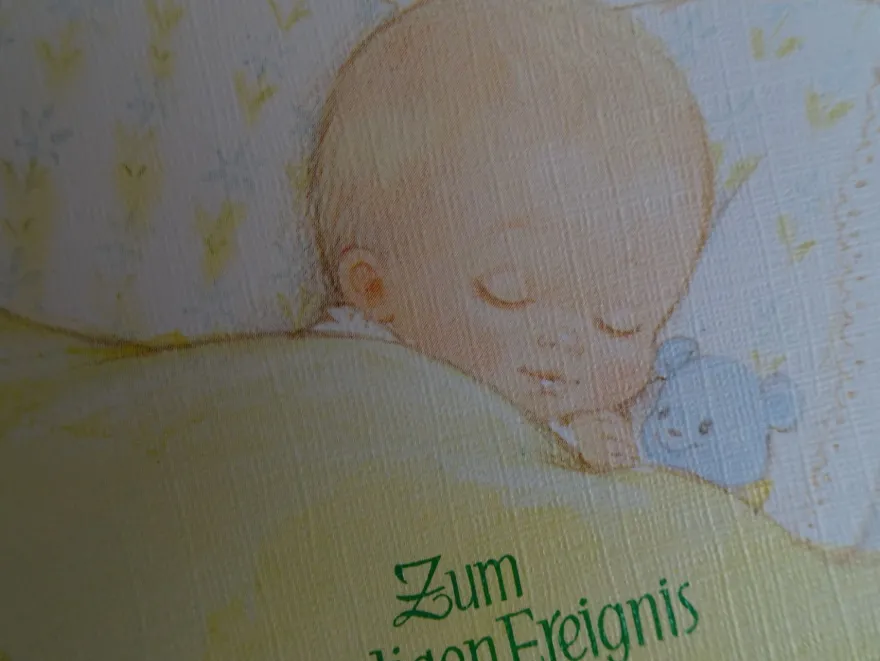 ältere Grußkarten freudiges Ereignis Baby Geburt / Gunkel West Germany