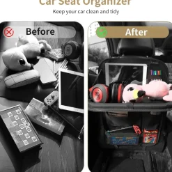 LUCMO 2er Set Auto Rückenlehnenschutz mit faltbarem Tablett, Organizer für