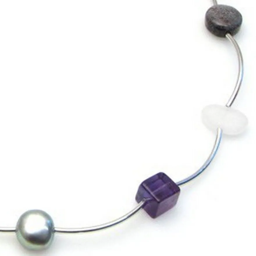 Luna-Pearls Collier mit Edelsteinen + Zuchtperlen
