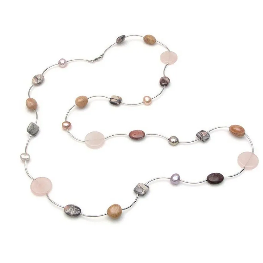 Luna-Pearls Collier mit Edelsteinen + Zuchtperlen