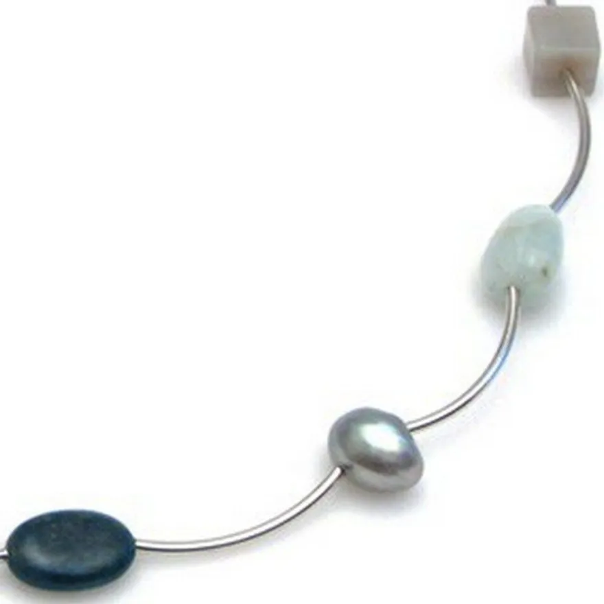 Luna-Pearls Collier mit Edelsteinen + Zuchtperlen