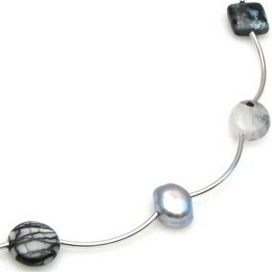Luna-Pearls Collier mit Edelsteinen + Zuchtperlen