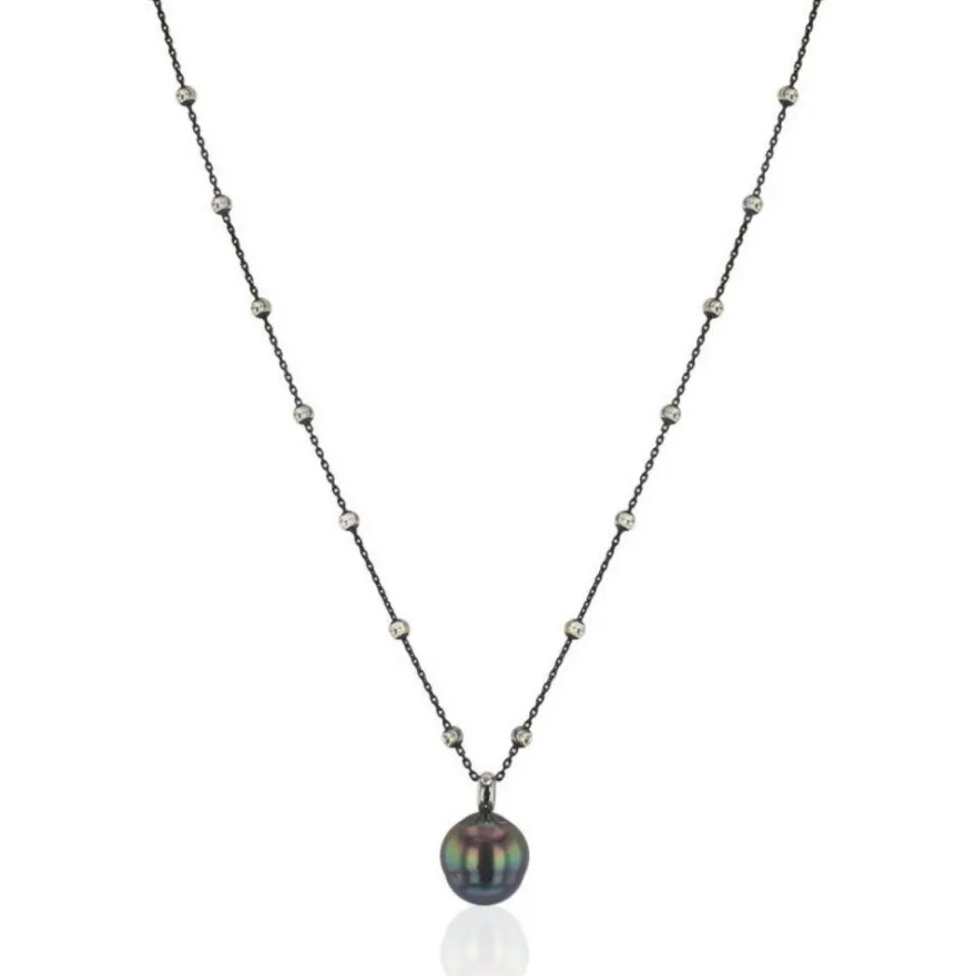 Luna-Pearls - HS1227 - Collier - 925 Silber Ruthenium - Tahiti-Zuchtperle