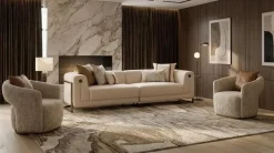 Lux 3-Sitzer Sofa mit 2 Sesseln Creme Beige Modern Design Lounge