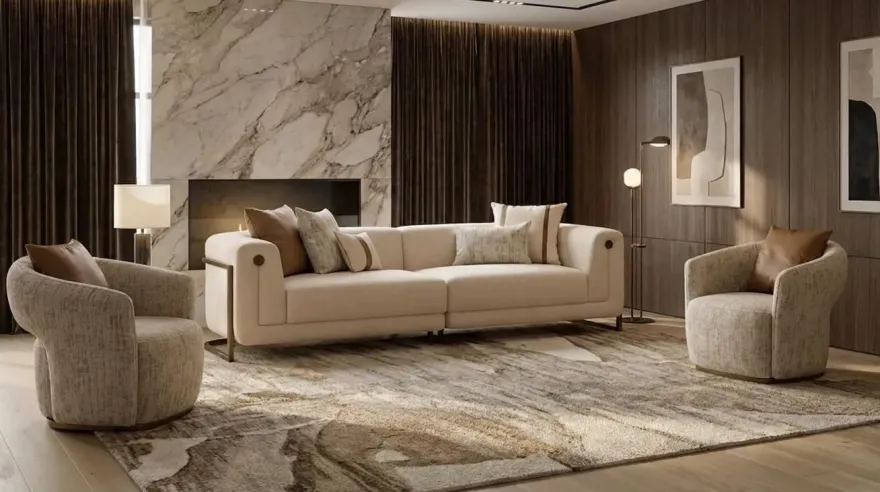 Lux 3-Sitzer Sofa mit 2 Sesseln Creme Beige Modern Design Lounge