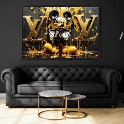 Luxusmodemarke LV, Goldene Micky Maus, Wandbild Kunst Bild, Leinwand, Acrylglas Art B