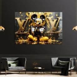 Luxusmodemarke LV, Goldene Micky Maus, Wandbild Kunst Bild, Leinwand, Acrylglas Art B
