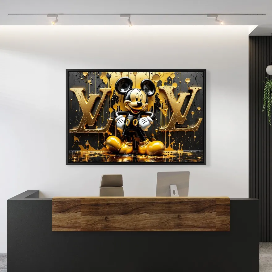 Luxusmodemarke LV, Goldene Micky Maus, Wandbild Kunst Bild, Leinwand, Acrylglas Art B