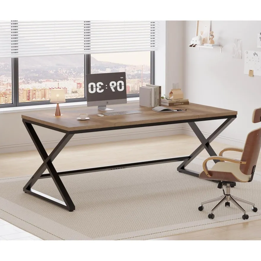 LVB Moderner großer Computertisch für Home Office, Bürotisch aus Holz