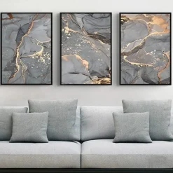 LYBOHO Wandbilder Grau Golden Fluid Art Marmor Textur Abstrakte Wandkunst