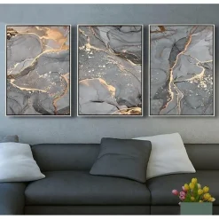 LYBOHO Wandbilder Grau Golden Fluid Art Marmor Textur Abstrakte Wandkunst