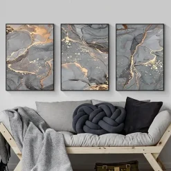 LYBOHO Wandbilder Grau Golden Fluid Art Marmor Textur Abstrakte Wandkunst