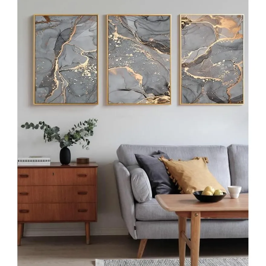 LYBOHO Wandbilder Grau Golden Fluid Art Marmor Textur Abstrakte Wandkunst