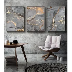 LYBOHO Wandbilder Grau Golden Fluid Art Marmor Textur Abstrakte Wandkunst
