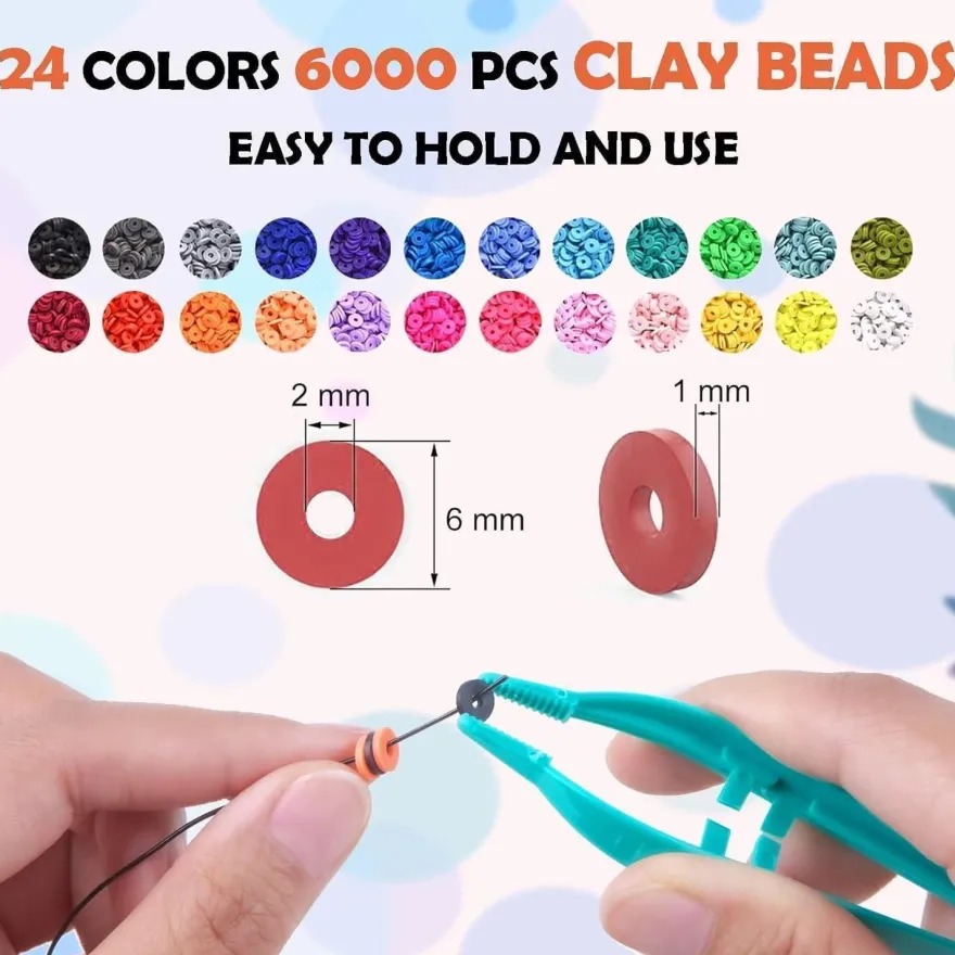 Lynnmos 7200+ Stück Polymer Clay Perlen Set 6mm für Armbänder