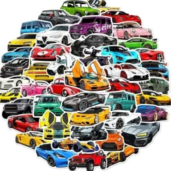 LYunMu Sportwagen Rennen Aufkleber Set, 50 Stück Niedliche Deko für Auto