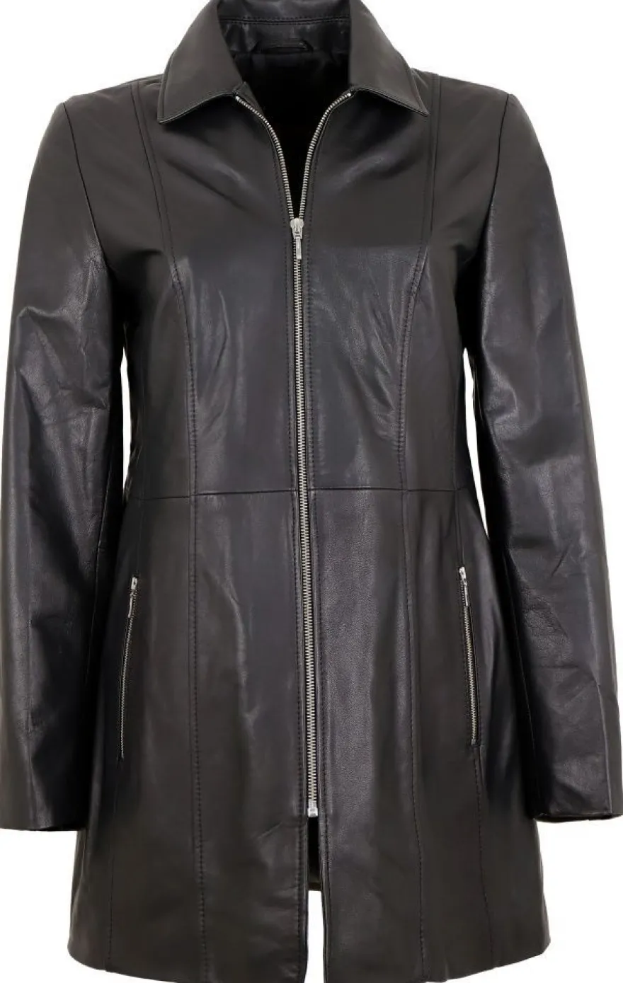 MADDOX - Damen Ledermantel Longjacke Lammnappa schwarz