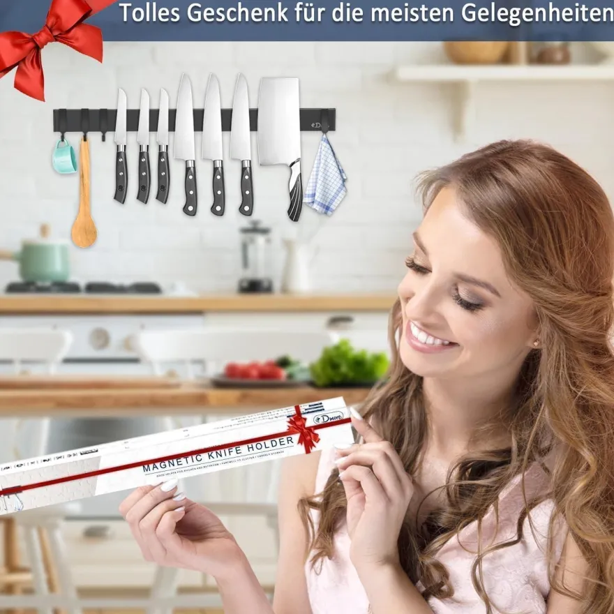 Magnetleiste Messer 50 cm Schwarz Edelstahl Haken Bohren Magnetisch
