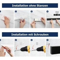 Magnetleiste Messer 50 cm Schwarz Edelstahl Haken Bohren Magnetisch