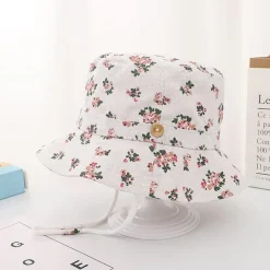 Malaxlx Kinder Fischerhut Sommerhut für Mädchen Jungen 4-8 Jahre Blumen Weiß