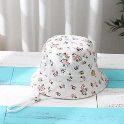 Malaxlx Kinder Fischerhut Sommerhut für Mädchen Jungen 4-8 Jahre Blumen Weiß