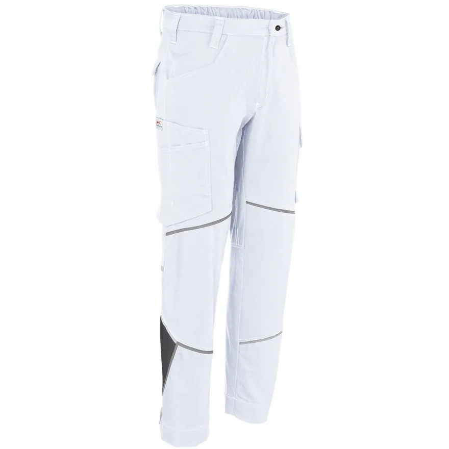 Malerhose Arbeitshose Hose Arbeitsbundhose weiß-grau IQONIC + Arbeitshandschuhe