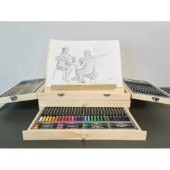 Malset 83tlg Koffer mit Staffelei Acrylfarben Aquarell Buntstifte Künstler