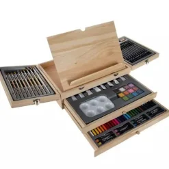 Malset 83tlg Koffer mit Staffelei Acrylfarben Aquarell Buntstifte Künstler
