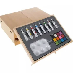 Malset 83tlg Koffer mit Staffelei Acrylfarben Aquarell Buntstifte Künstler