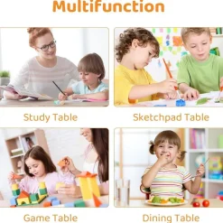 MAMIZO Kindertisch mit 4 Stühlen, höhenverstellbar, für Kinderzimmer, Gelb
