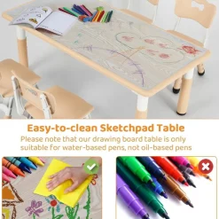 MAMIZO Kindertisch mit 4 Stühlen, höhenverstellbar, für Kinderzimmer, Gelb