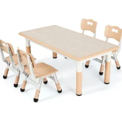 MAMIZO Kindertisch mit 4 Stühlen, höhenverstellbar, für Kinderzimmer, Gelb