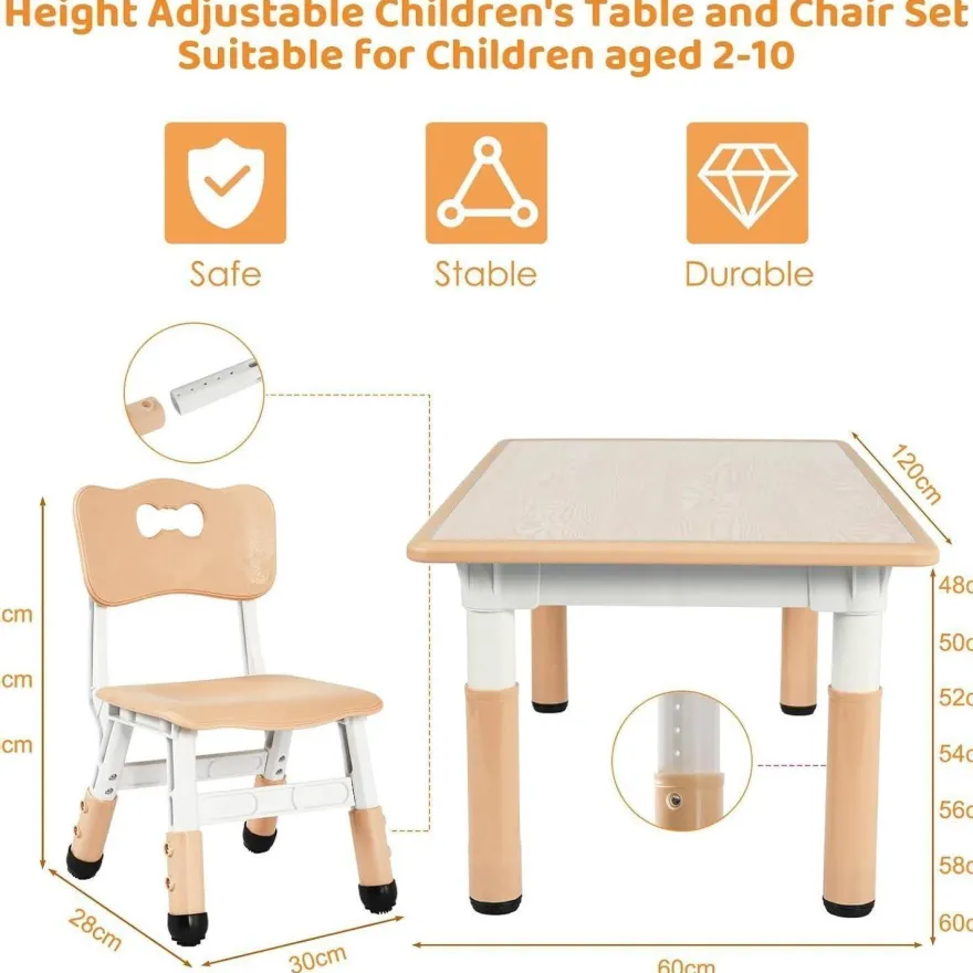 MAMIZO Kindertisch mit 4 Stühlen, höhenverstellbar, für Kinderzimmer, Gelb