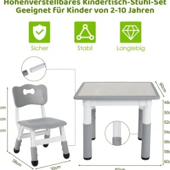 MAMIZO Kindertisch mit 2 Stühlen, höhenverstellbare Sitzgruppe für