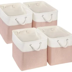 Mangata Aufbewahrungsbox 4er Pack, Rosa/Weiß, 33x38x33cm, Stoff-Würfel für