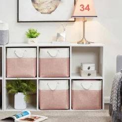 Mangata Aufbewahrungsbox 4er Pack, Rosa/Weiß, 33x38x33cm, Stoff-Würfel für