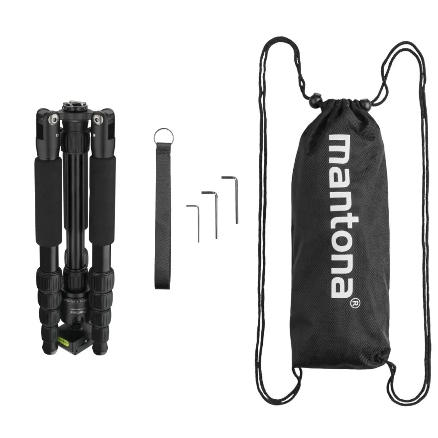 Mantona Light Traveller Reisestativ schwarz bis 5kg Kamerastativ Alu Kugelkopf