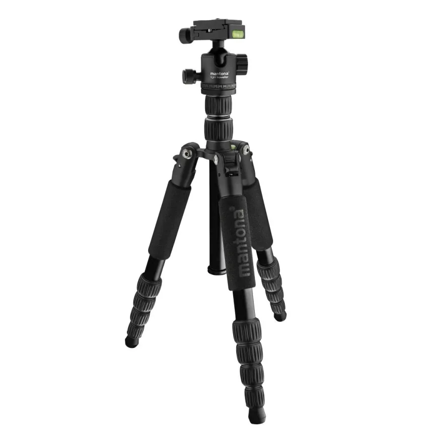 Mantona Light Traveller Reisestativ schwarz bis 5kg Kamerastativ Alu Kugelkopf