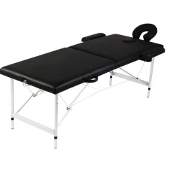 Massageliege Klappbar 2-Zonen Schwarz Aluminiumgestell