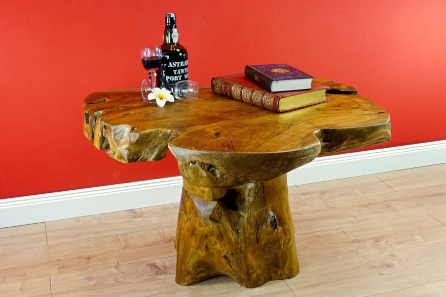 Massivholz Couchtisch Holz Teakholz Wurzelholz Wohnzimmer Sofa Tisch Teak rustik