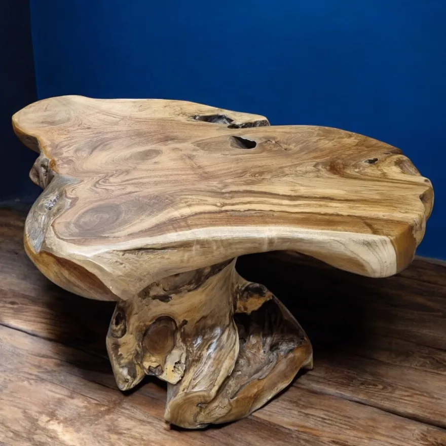 Massivholz Couchtisch Holz Teakholz Wurzelholz Wohnzimmer Sofa Tisch Teak rustik