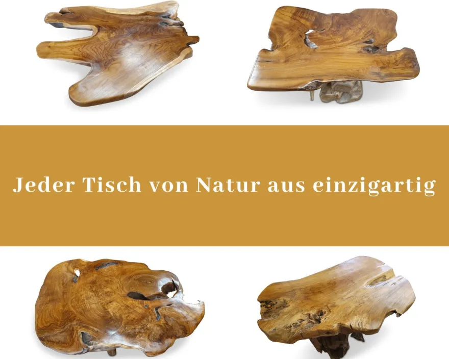 Massivholz Couchtisch Holz Teakholz Wurzelholz Wohnzimmer Sofa Tisch Teak rustik