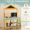 Matschküche Kinder Outdoor, Kinderküche Holz mit Pflanzbehölter & 2 Kreidetafeln