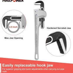 Maxpower Rohrzange 450mm (18 Zoll) Aluminium, Öffnungskapazität 63 mm (2.5 Zoll)