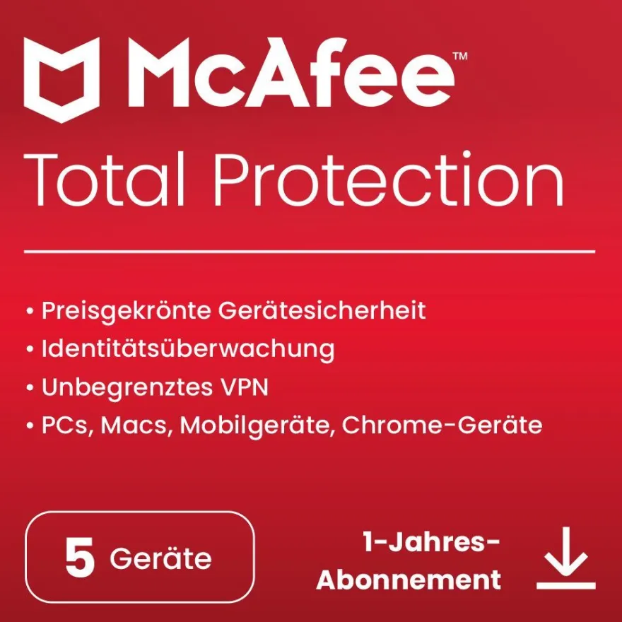 McAfee Total Protection 2026, 5 Geräte 1 Jahr Download